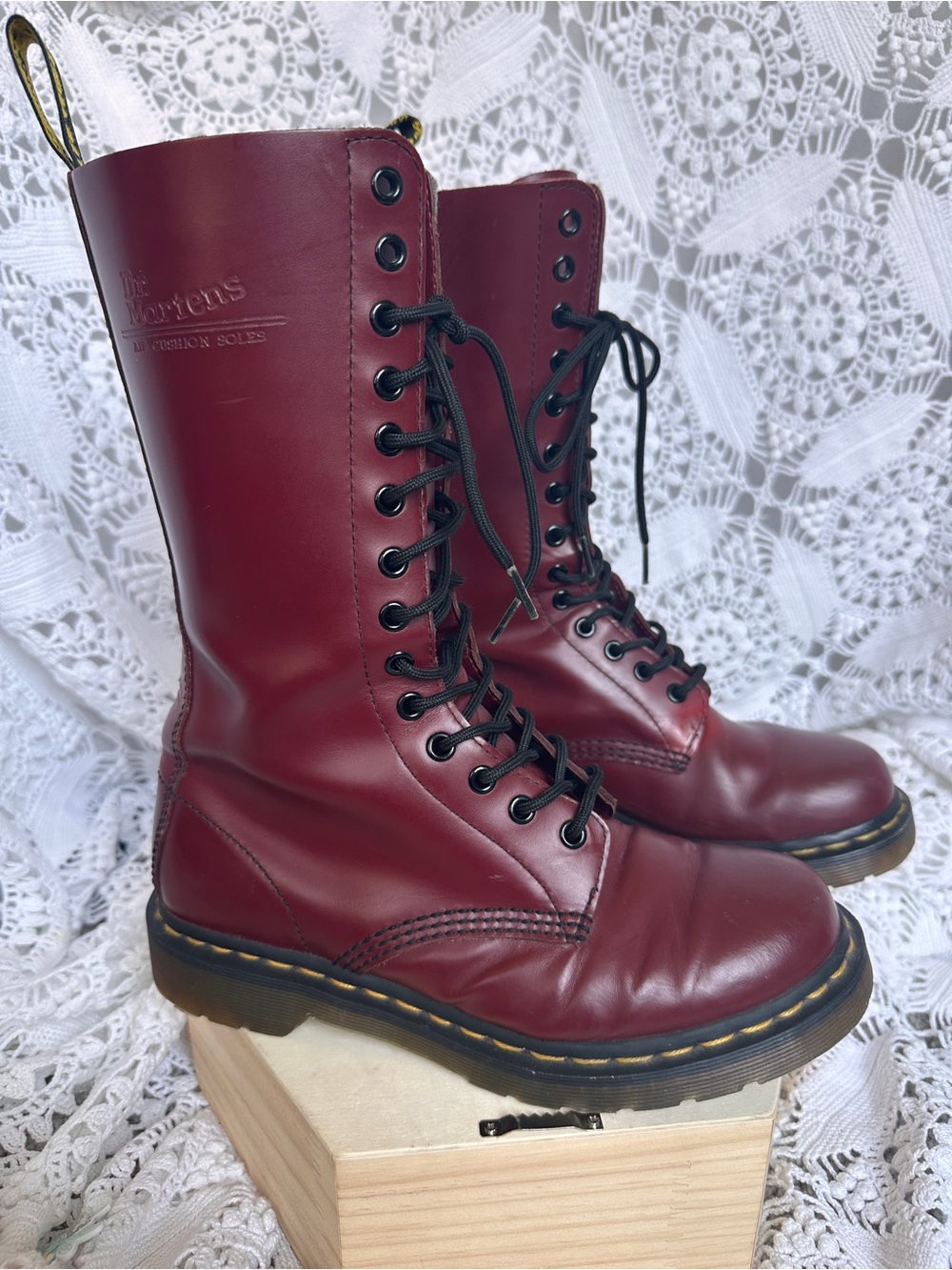 Dr. Martens 1914 Cherry Red 14-Eye Boots Mid-2000s Size 8 Women's Y2K